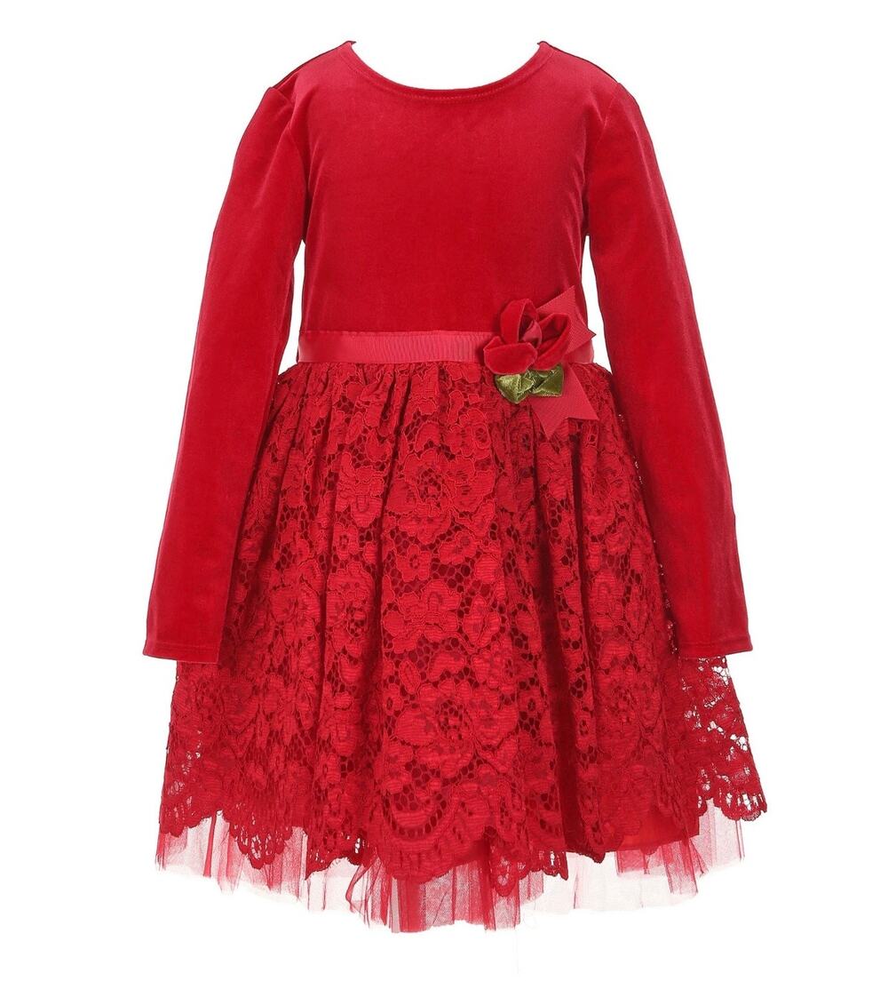 Iris & Ivy  Long-Sleeve Stretch Velvet Bodice/Lace-Skirted Dress 18 months (new)